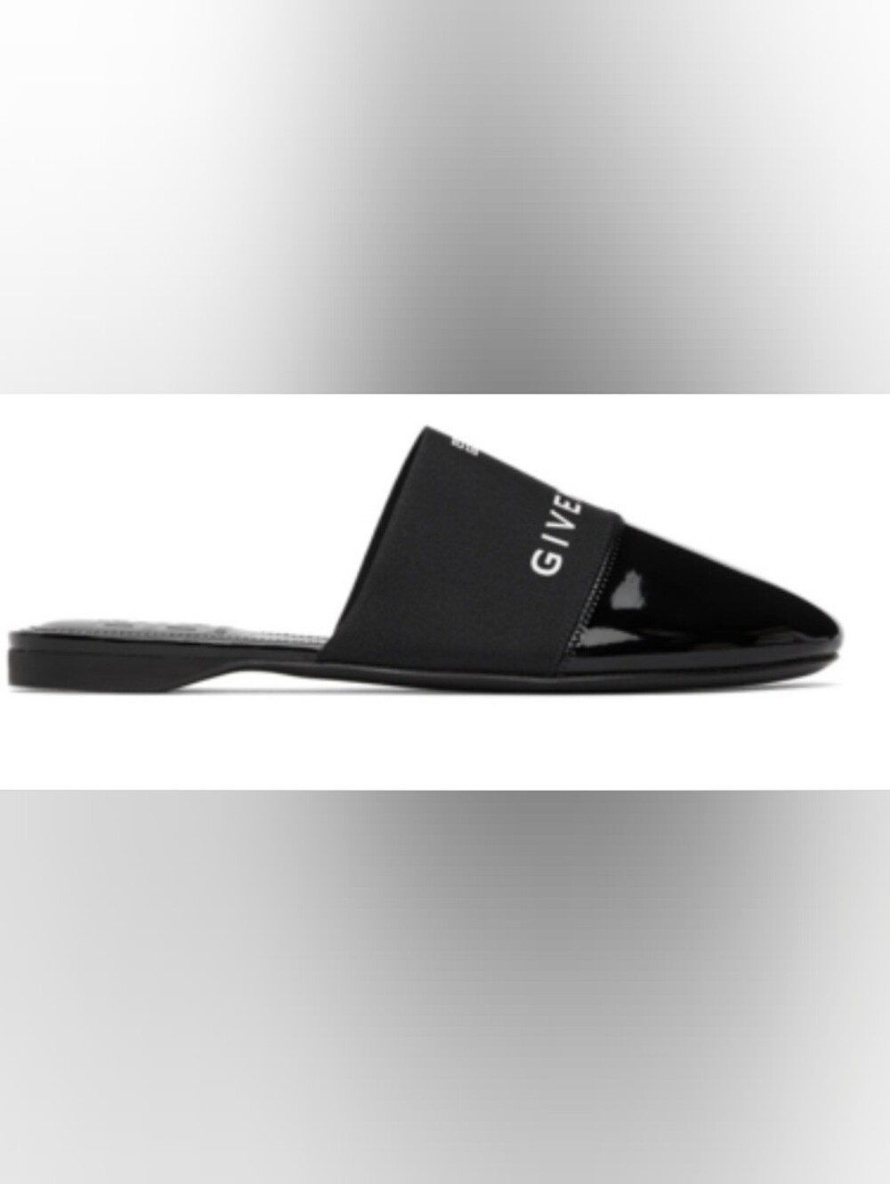 Givenchy Black Logo Band Womens Size 8 Slide Sandals. Patent Leather